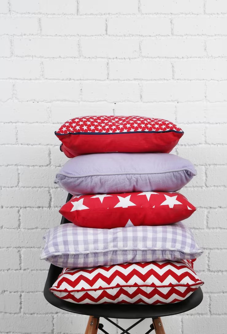 Chair Cushions Covers Colorful Pillows White Bricks Wall 1 by Orient Uniforms for customers in Dubai, Abu Dhabi, Sharjah, Ajman and across the UAE